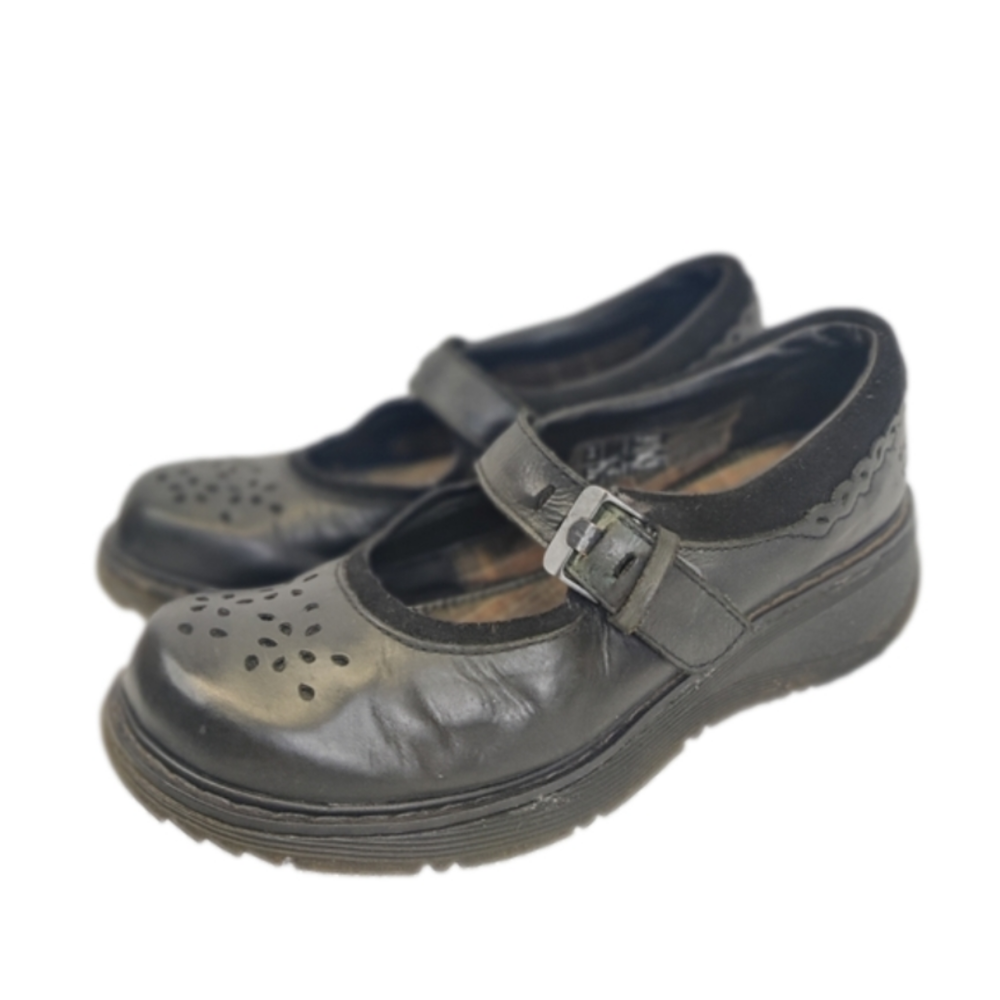Dr Martens Y2K Mary Jane Shoes Sz 9 Black Leather Rubber Sole 1990s Punk Grunge